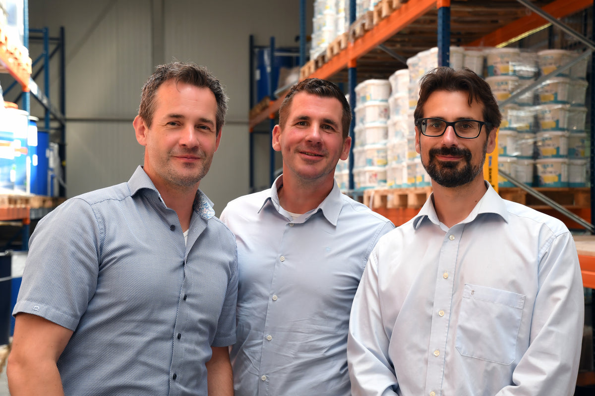 Team picture owners Rob, Roel, Rutger in their warehouse